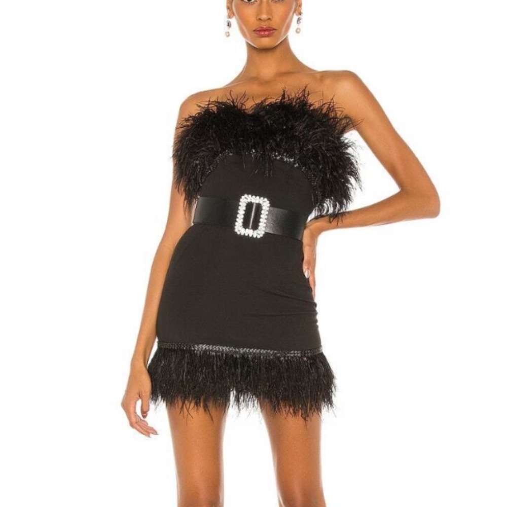 Bronx and Banco Black Feather Mini Dress